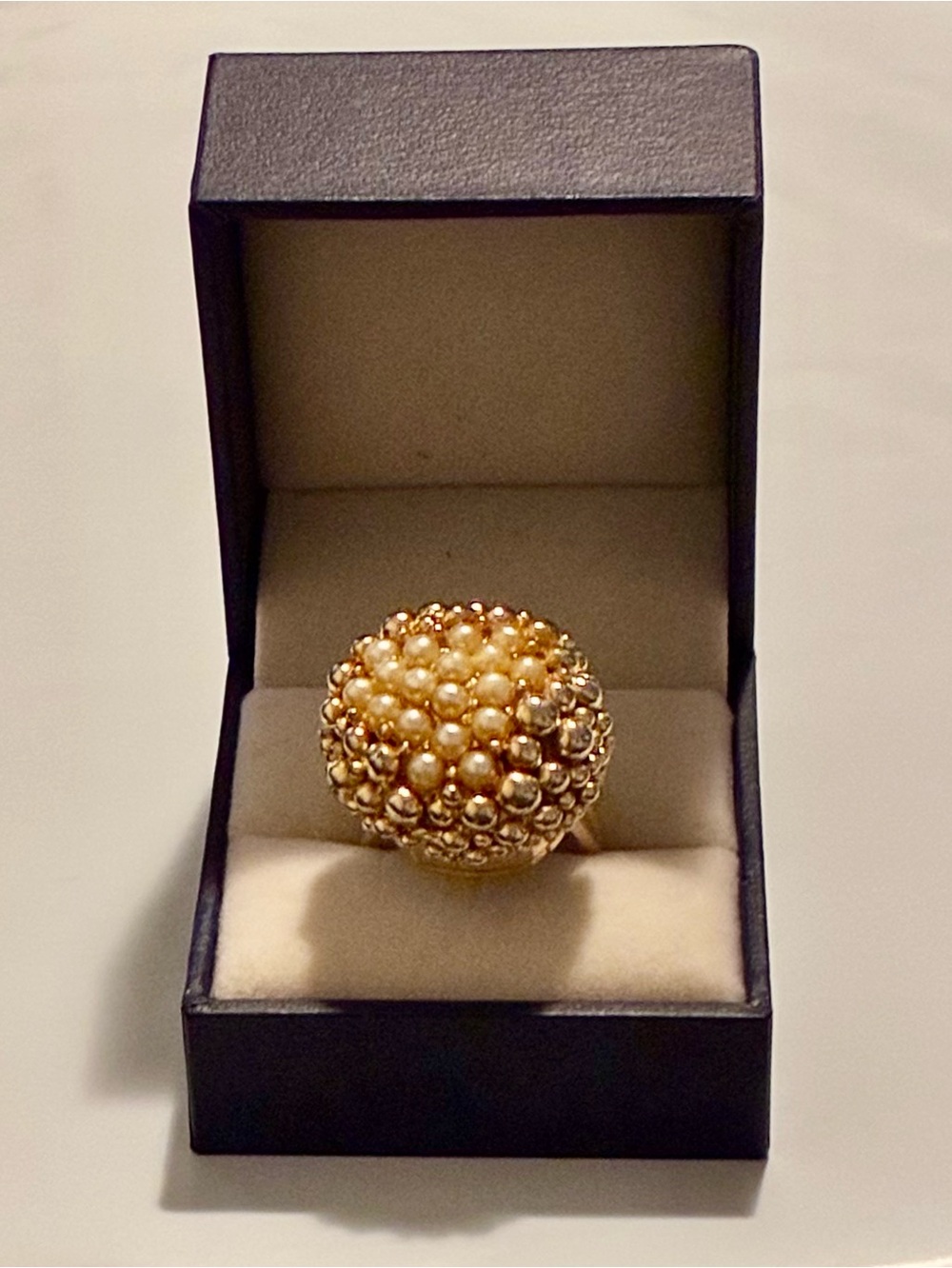 Vintage Elsa Schiaparelli Faux Pearl Watch Ring - WORKING WIND UP